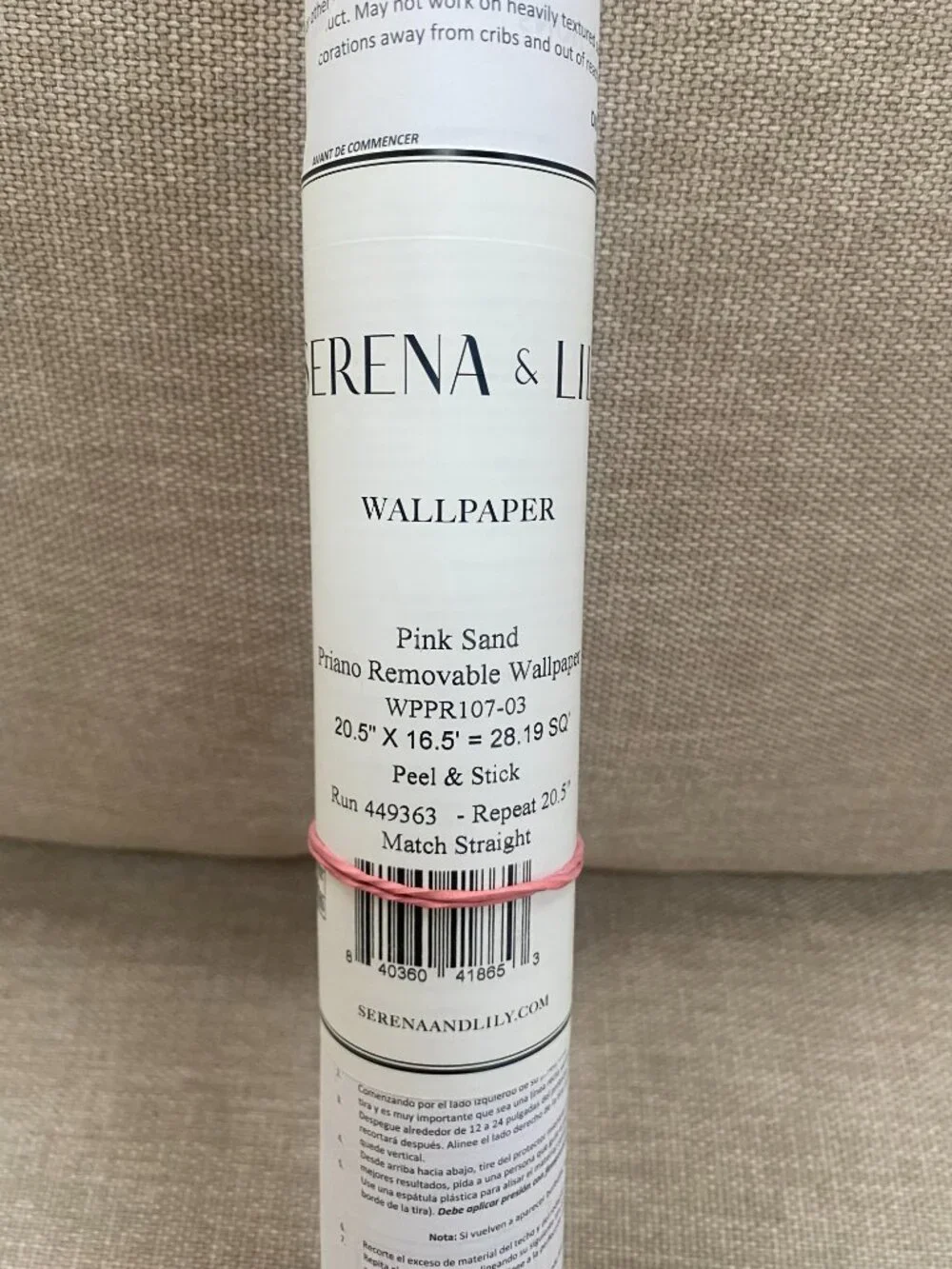 NEW Serena & Lily Priano Removable/Peel & Stick Wallpaper: Pink Sand/White